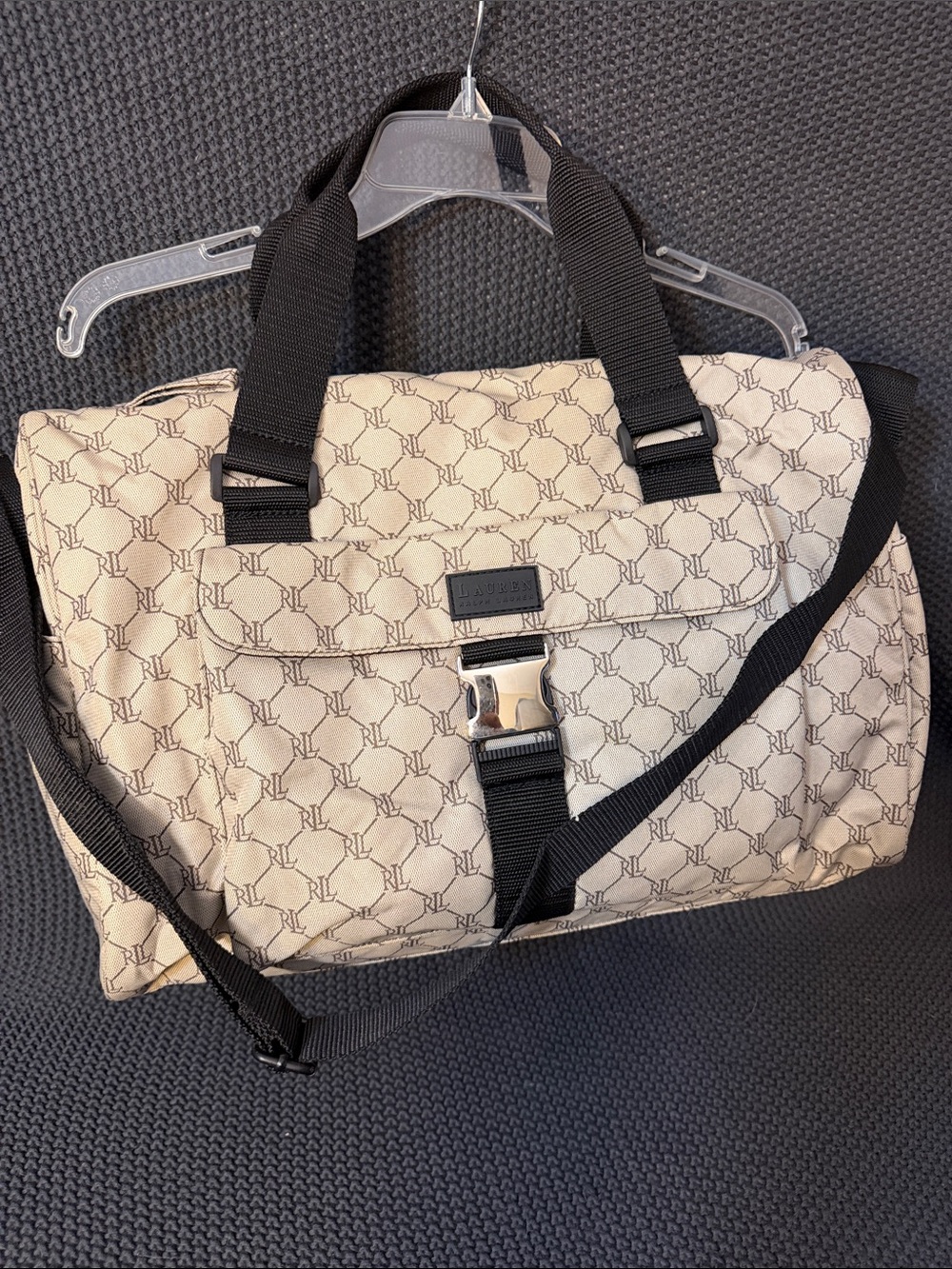 Ralph Lauren Beige Monogram Canvas Duffel with Black Straps